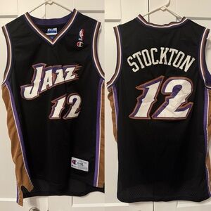 Vintage Champion Black Jazz Jersey with Purple and White Accents
